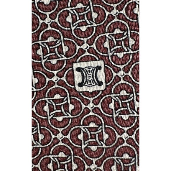 Céline Paris Men's Tie 100% Silk Handmade In France Burgundy White L58 W3 - Picture 8 of 14